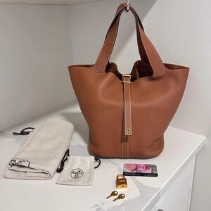 Hermes Brown Togo Leather Picotin Lock Tote with Gold Hardware